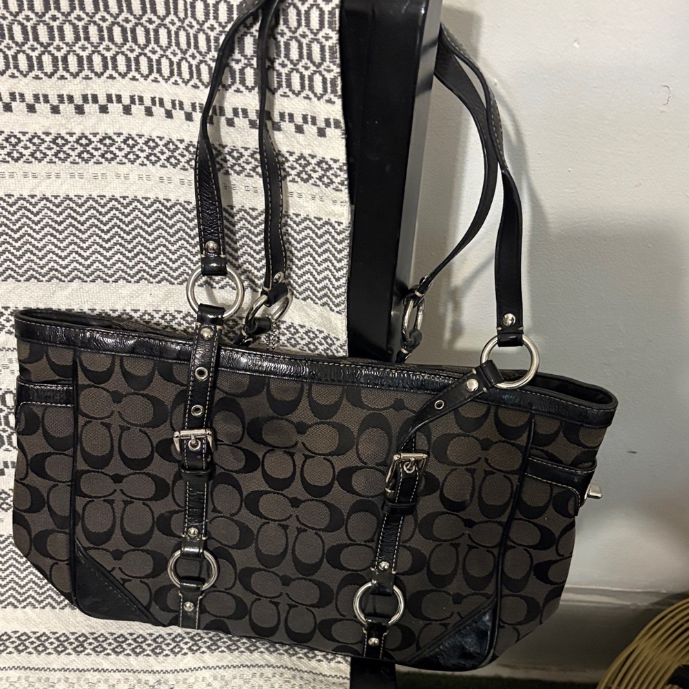 Coach Brown and Black Signature Canvas Tote